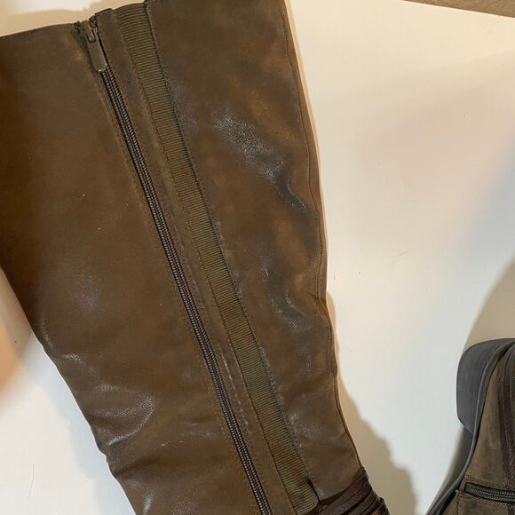 Torrid Western Knee High Boots with Straps Faux Suede Dark Brown Chunky Heel 11W - Picture 6 of 11